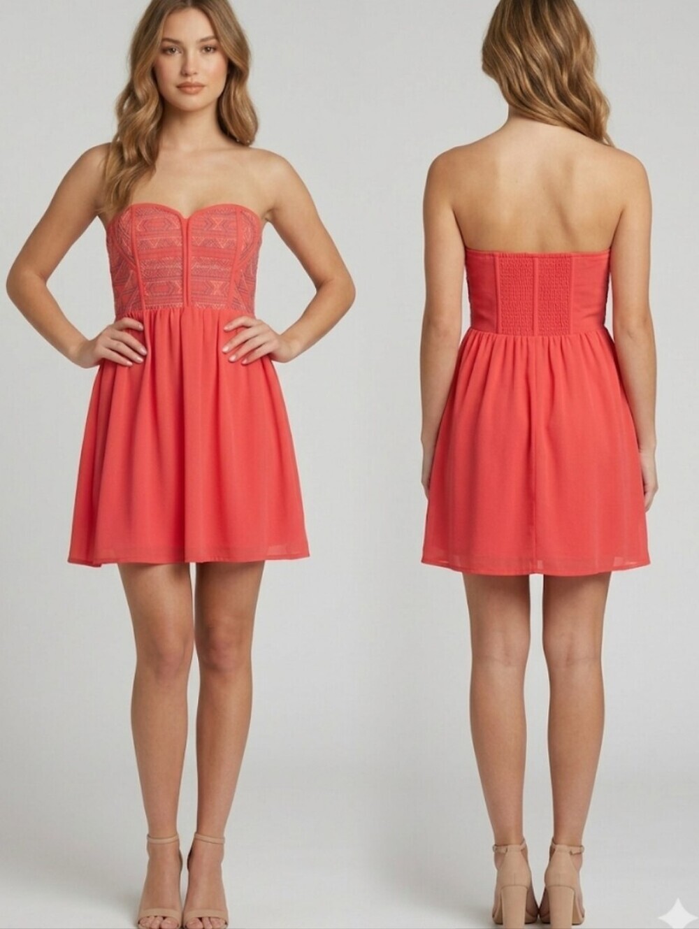 Staring at Stars UO Embroidered Strapless Sweetheart Mini Dress S Homecoming